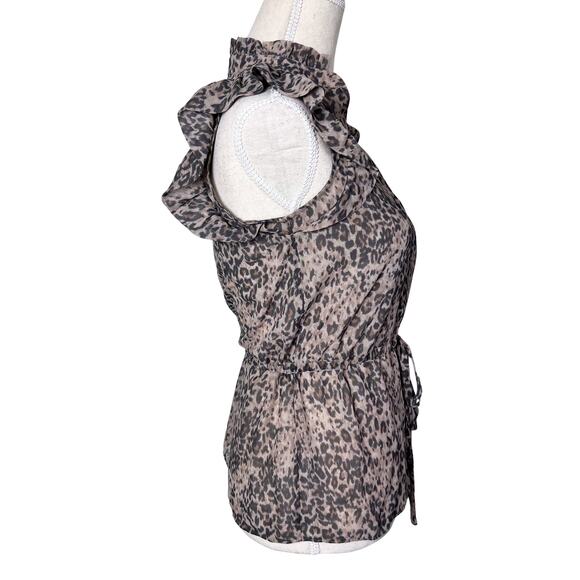 AllSaints Laney Sheer Leopard Print Ruffle Blouse XS Workwear Office Coquette - Picture 5 of 8